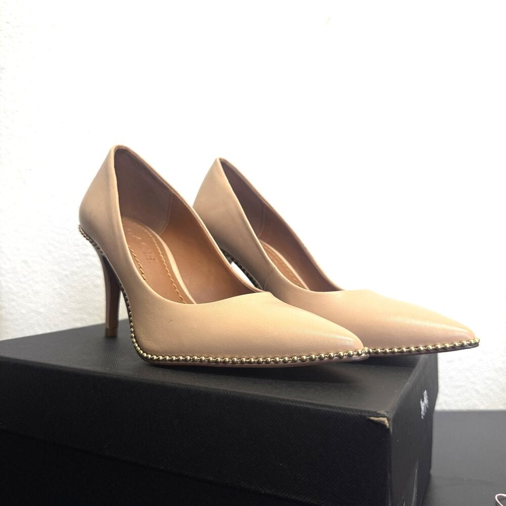 Coach Parker BC 85 Leather Pumps Nude Beadchain Pointed Toe Heels Size 5